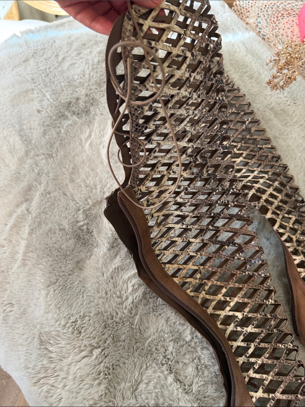 SCHUTZ Brown Lattice Over-the-Knee Gladiator Stiletto Boots - Picture 4 of 4